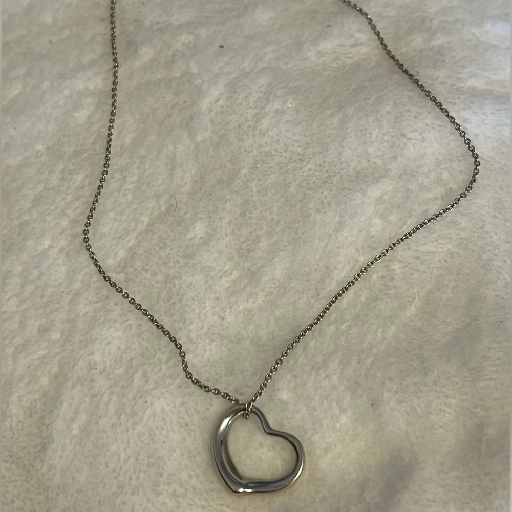 Tiffany & Co. Elsa Perretti Sterling 22mm Open Heart Pendant With 16" Chain